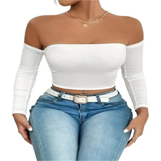 Skye | Off Shoulder Long Sleeve Crop Top