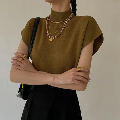 Aylin | Solid Stand-up Collar Knitted Blouse
