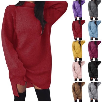 2024 Women Casual Turtleneck Long Sleeve Sexy Mini Dress Solid Color Loose Evening Party Dresses Elegant Glamorous Daily Costume - TrendHavenCo