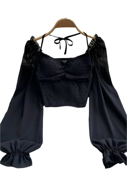 Cassidy | Short Blouse Slash Neck Long Sleeve Top