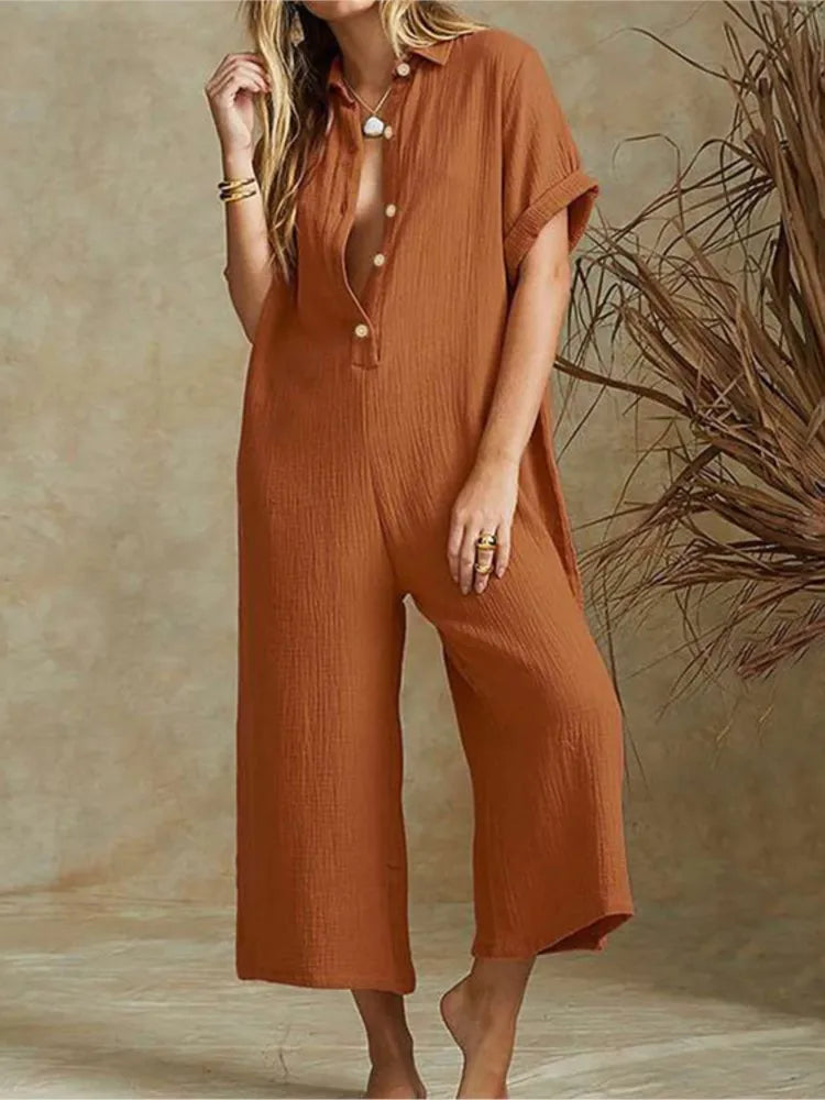 Amiyah | Cotton And Linen Loose Simple Jumpsuits