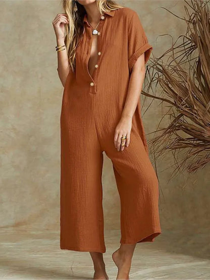 Amiyah | Cotton And Linen Loose Simple Jumpsuits