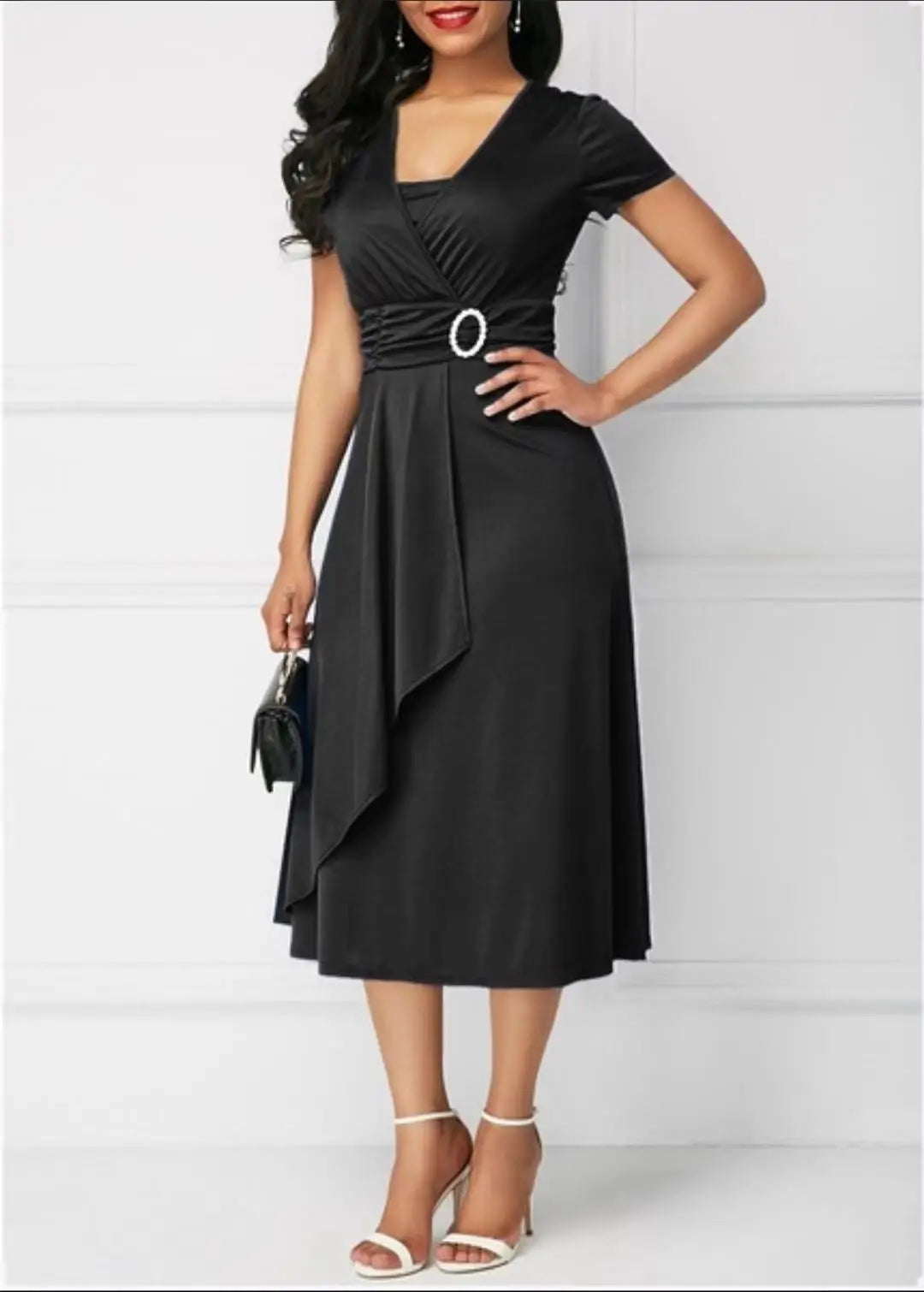 Poppy | Short Sleeve V Neck Asymmetric Hem Dress