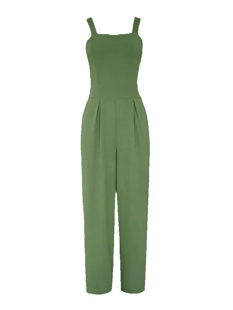 Aria | Square Neck Spaghetti Strap Wide Leg Jumpsuits