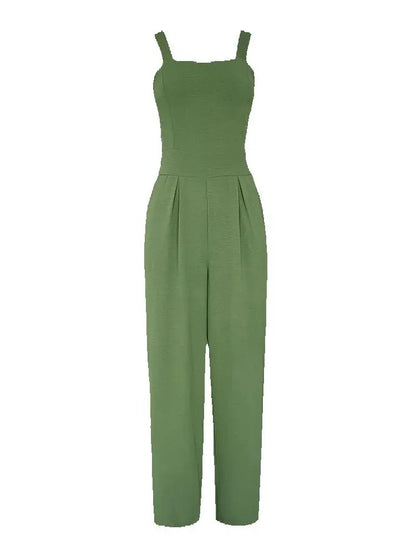 Aria | Square Neck Spaghetti Strap Wide Leg Jumpsuits
