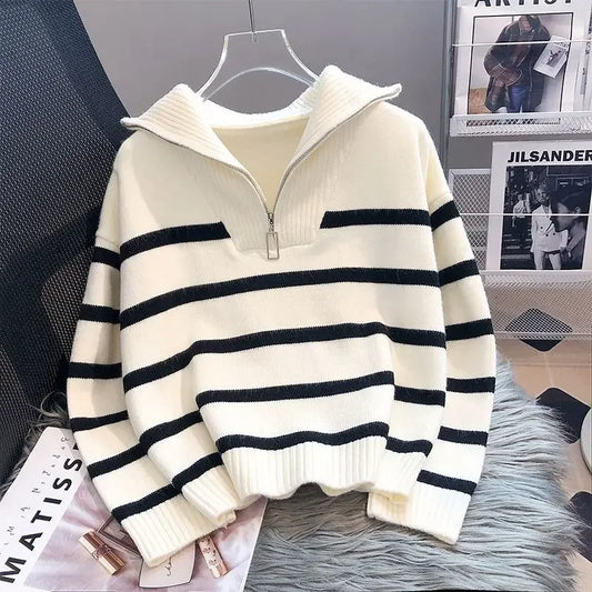 Wrenley | Zipper Stripe Underlay Pullover Sweater