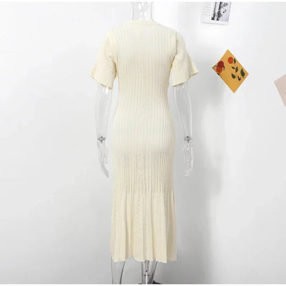 Ailani | Elegant Knit Slim O-neck Long Dress