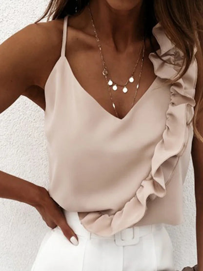 Sheena | Summer Sexy V Neck Ruffle Blouse - TrendHavenCo