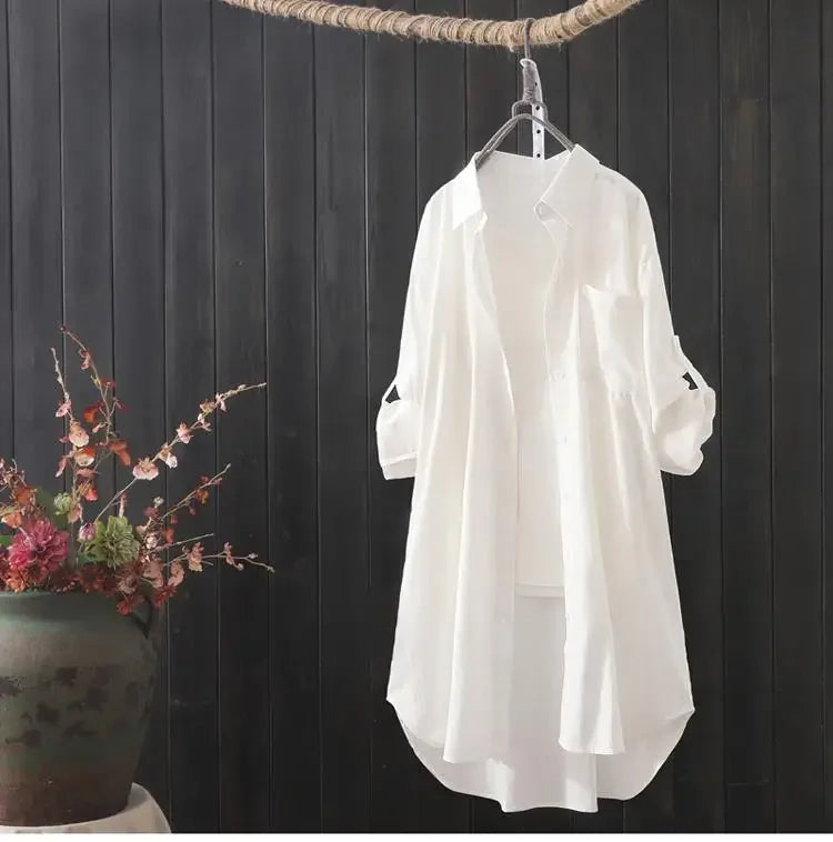Sunny | Simple Solid Color Long Shirt Blouse