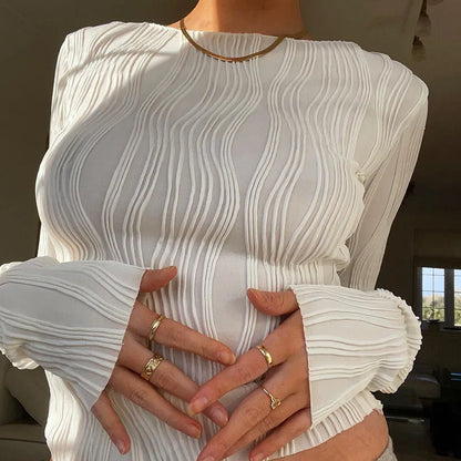 Amanda | Ruched Long Sleeve T-shirt Blouse