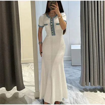 Selah | Knit Maxi Dress Chic O-neck Short Sleeve