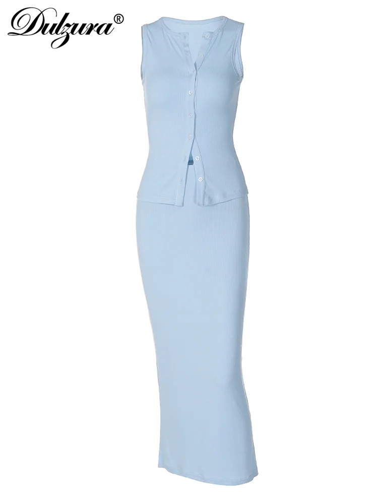 Serena | Sleeveless Ribbed Single-Breasted Matching Suit