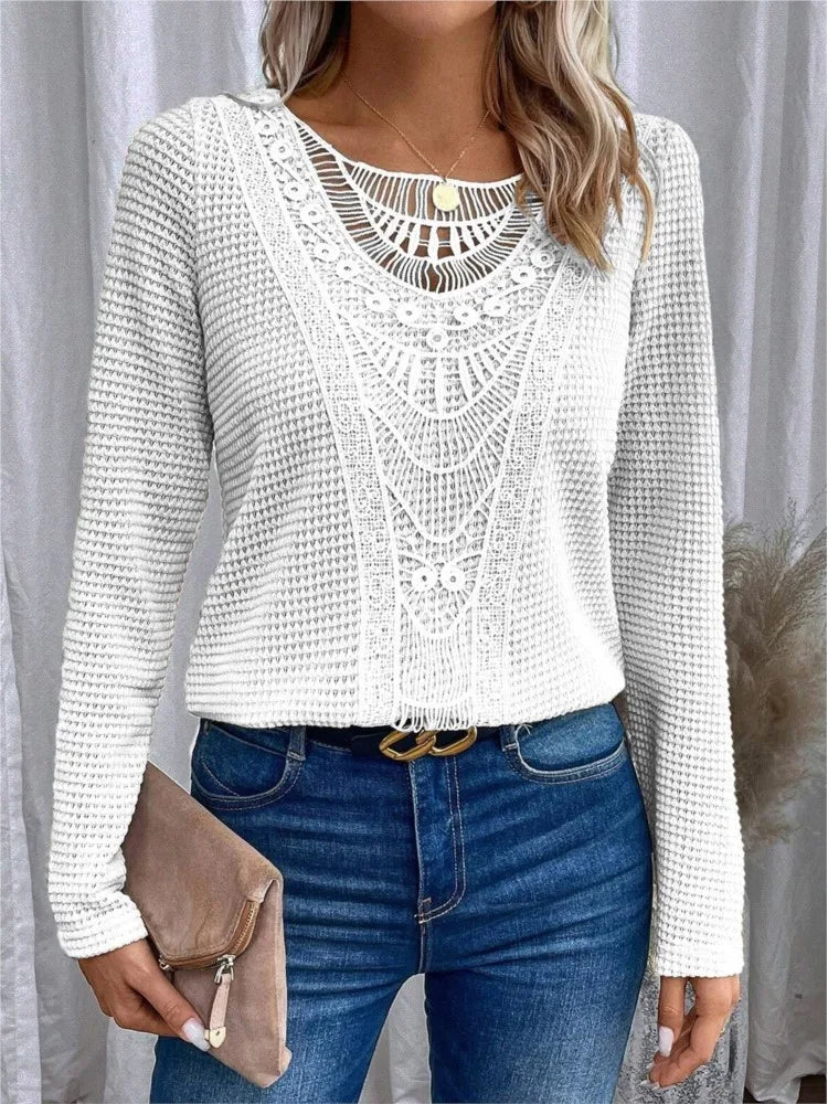 April | Lace Stitching Blouses - TrendHavenCo