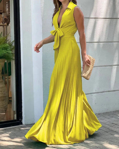 Margo | V Neck Sleeveless Lapel Wide Legs Romper