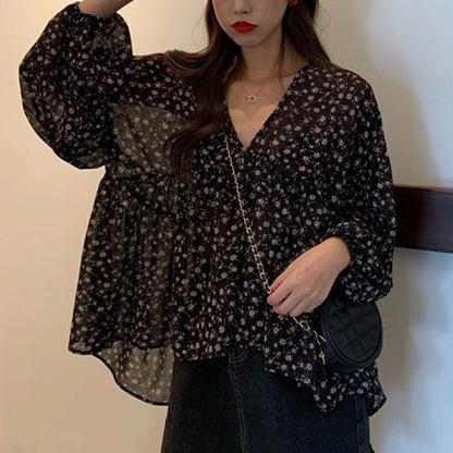 Sul | Loose Print Chiffon Blouse - TrendHavenCo