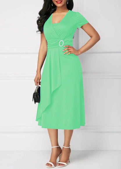 Poppy | Short Sleeve V Neck Asymmetric Hem Dress