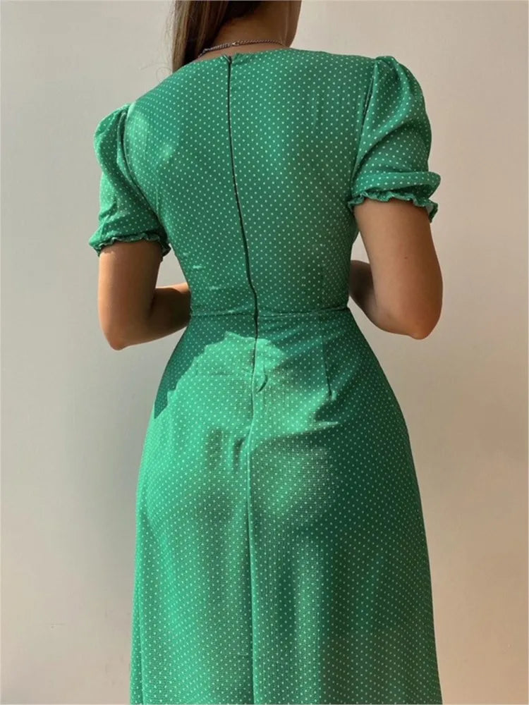 Camille | Short Sleeve Single-breasted Midi Dress