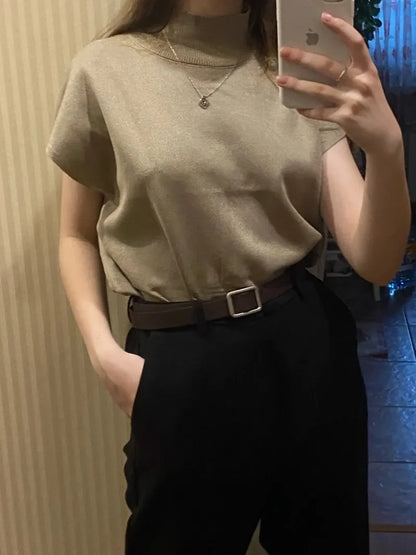 Aylin | Solid Stand-up Collar Knitted Blouse