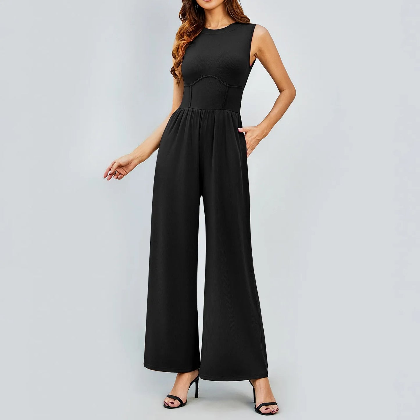 Nalani | Sleeveless Tank Top Wide Leg Pants Romper