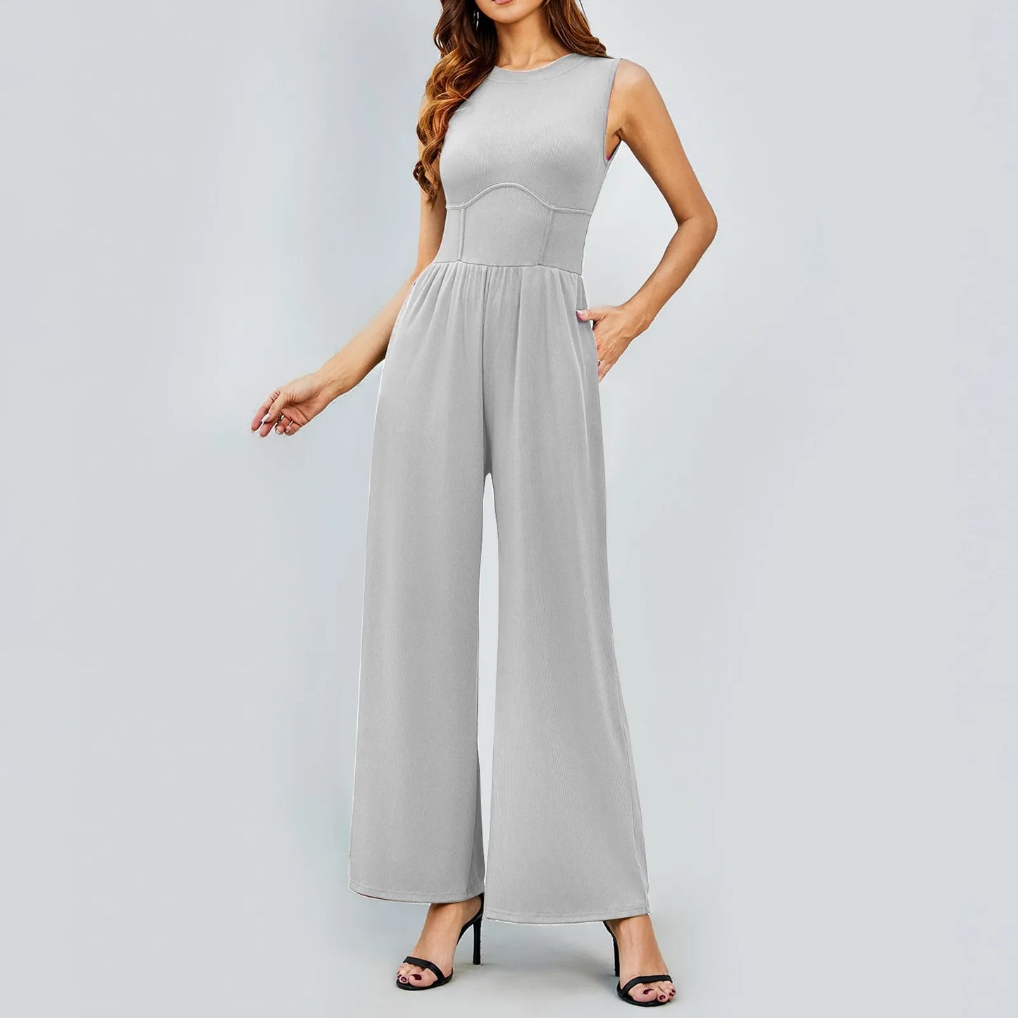 Nalani | Sleeveless Tank Top Wide Leg Pants Romper