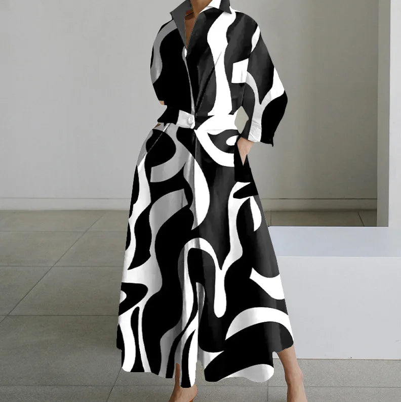 Teagan | Long Sleeve Dot Print Elegant Maxi Dress