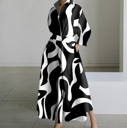 Teagan | Long Sleeve Dot Print Elegant Maxi Dress