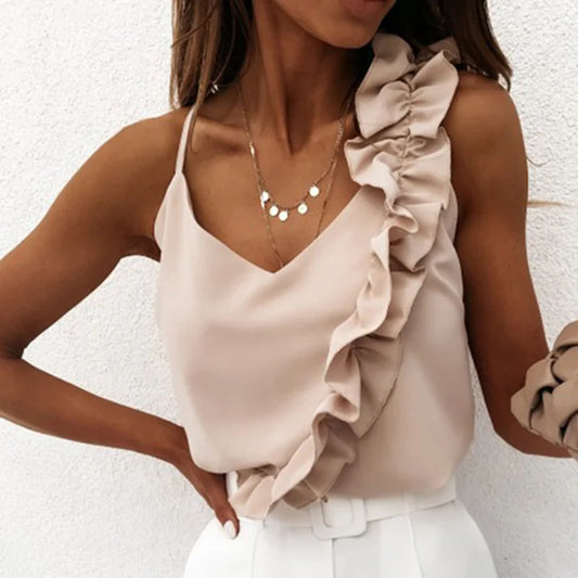 Sheena | Summer Sexy V Neck Ruffle Blouse - TrendHavenCo