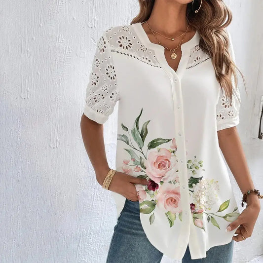 Trina | Casual Lace Woman Shirt - TrendHavenCo