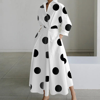 Teagan | Long Sleeve Dot Print Elegant Maxi Dress