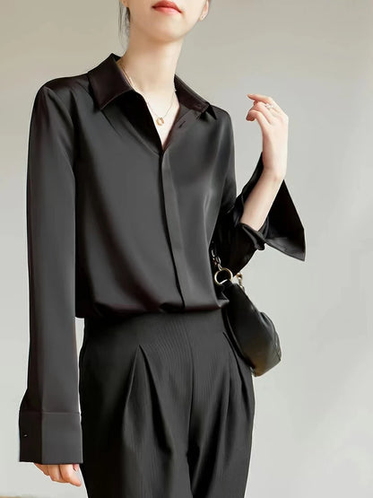 Mya | Satin Blouse Long Sleeve Shirt