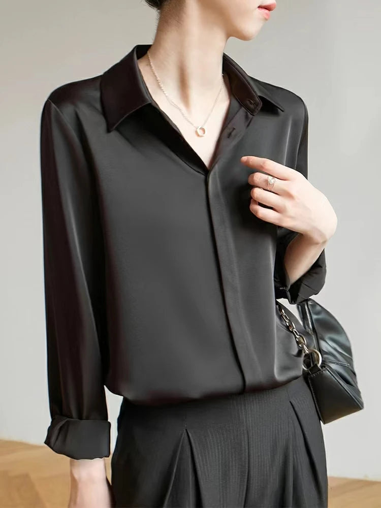 Mya | Satin Blouse Long Sleeve Shirt