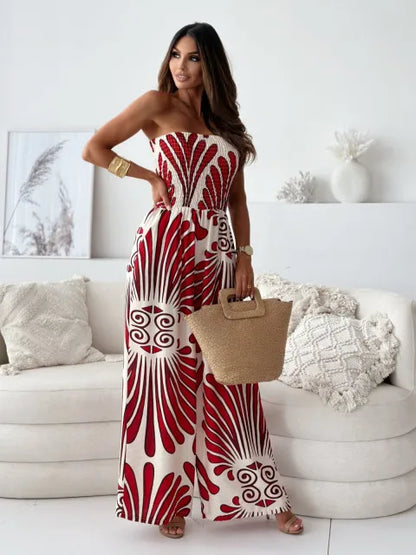 Kamryn | Printed Tube Top Waisted Wide-leg Trousers
