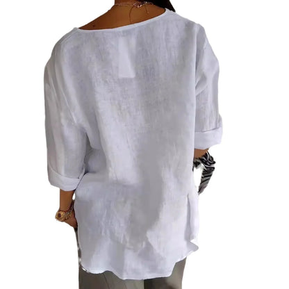 Aliyah | Women's Loose Shirt V-neck Button Top - TrendHavenCo