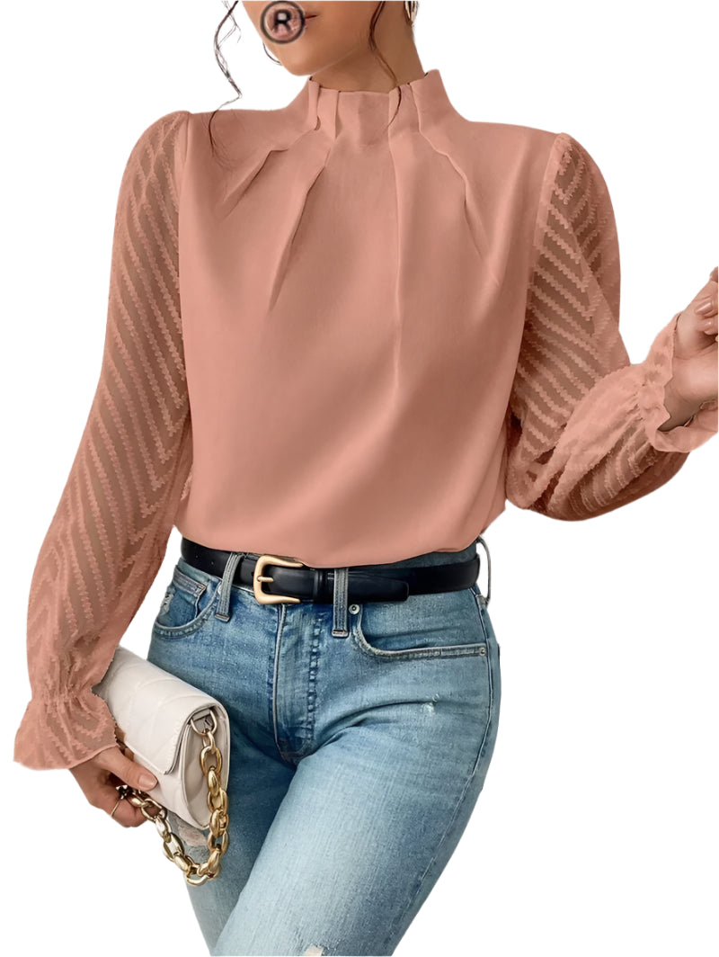 Elaisa | Half-turtleneck Pullover Chiffon Shirt - TrendHavenCo
