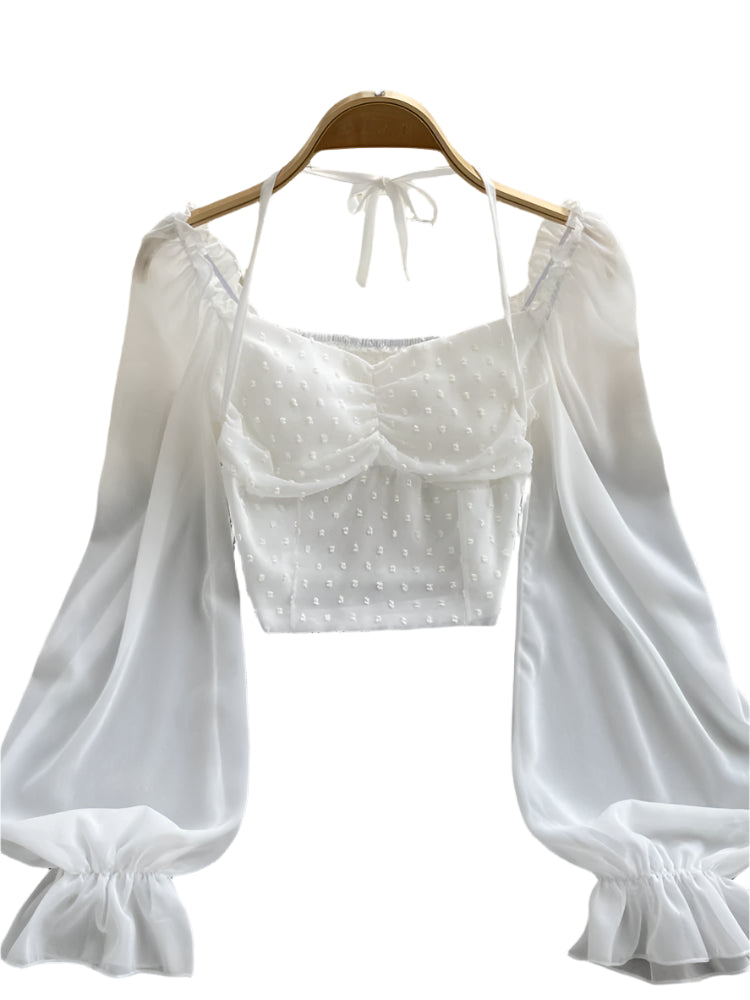 Cassidy | Short Blouse Slash Neck Long Sleeve Top