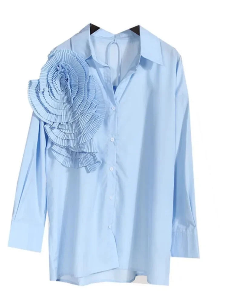 Brynn |  Chic Fashion 3D Floral Turn Down Collar Blouse