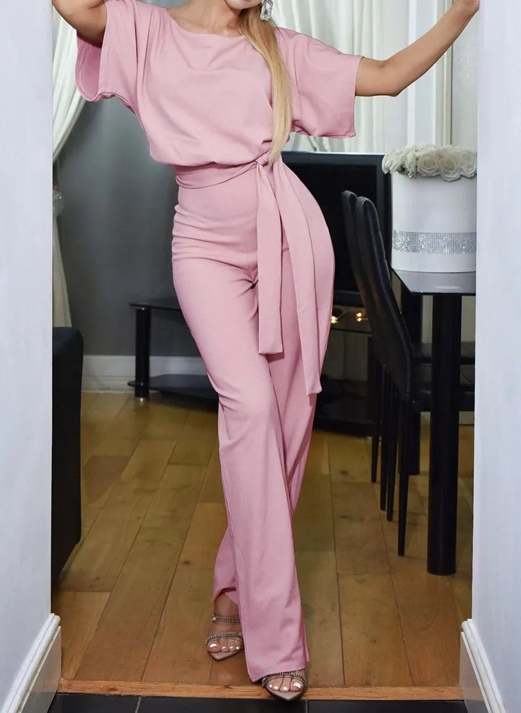 Alejandra | Short Sleeve Lace Up Jumpsuit
