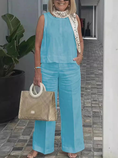 Calliope | Sleeveless Loose Blouse Wide Leg Pants