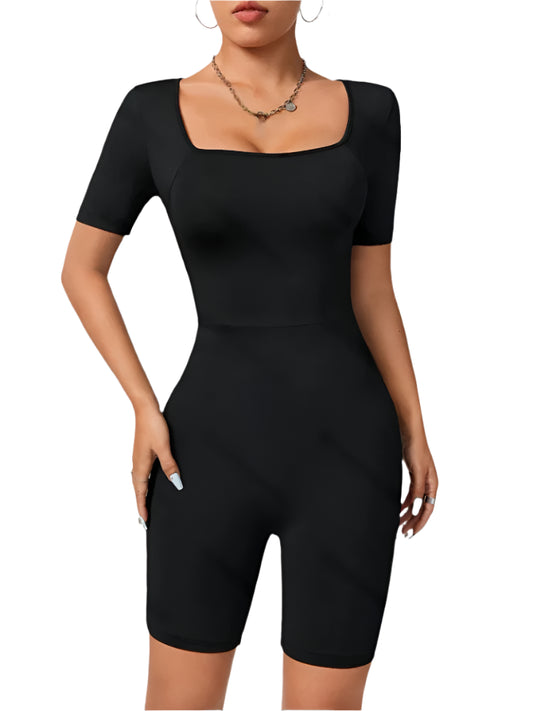 Alia | Slim Fit Square Neck Short Sleeved Jumpsuit