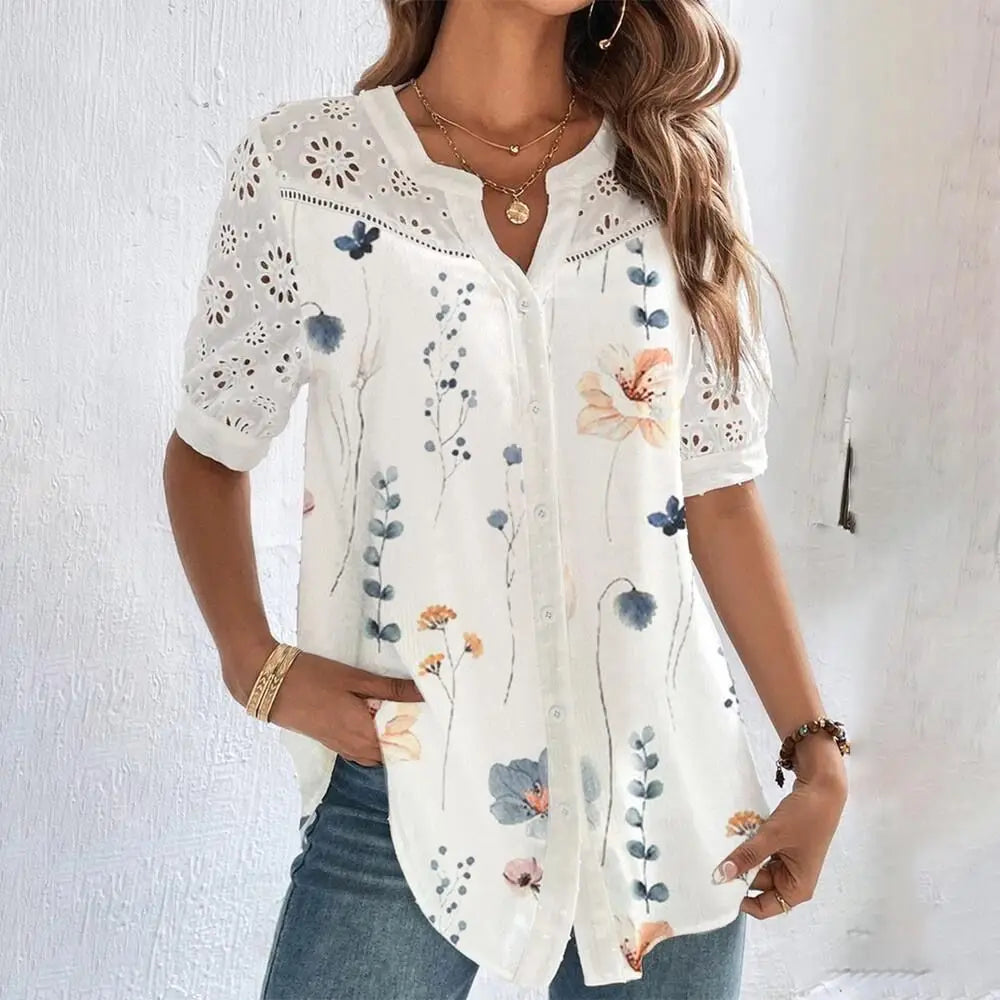 Trina | Casual Lace Woman Shirt - TrendHavenCo