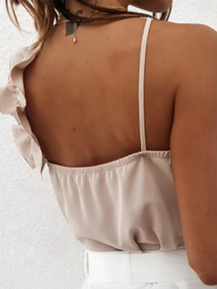 Sheena | Summer Sexy V Neck Ruffle Blouse - TrendHavenCo