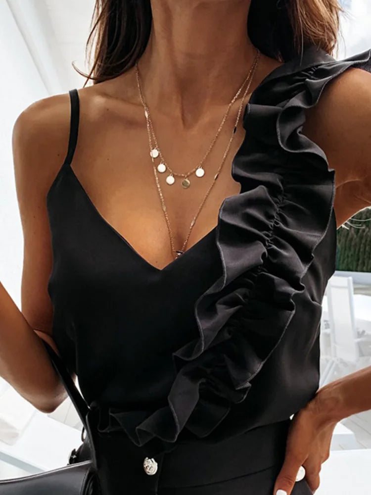 Sheena | Summer Sexy V Neck Ruffle Blouse - TrendHavenCo