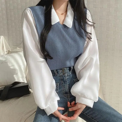 Mariam | False Two-piece Polo Collar Blouse