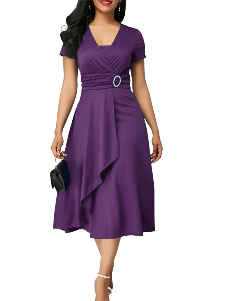 Poppy | Short Sleeve V Neck Asymmetric Hem Dress