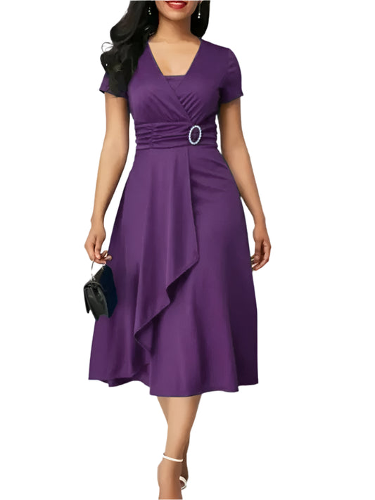 Poppy | Short Sleeve V Neck Asymmetric Hem Dress