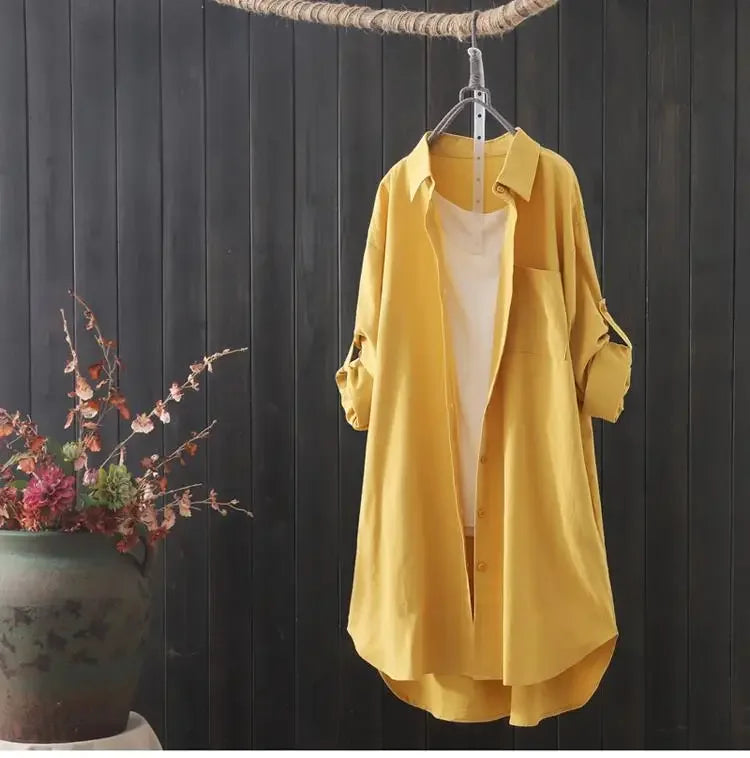 Sunny | Simple Solid Color Long Shirt Blouse