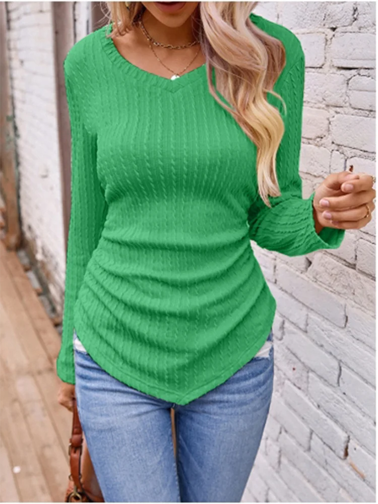 Angela | V-Neck Long Sleeve Knitted Top - TrendHavenCo