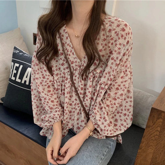 Sul | Loose Print Chiffon Blouse - TrendHavenCo