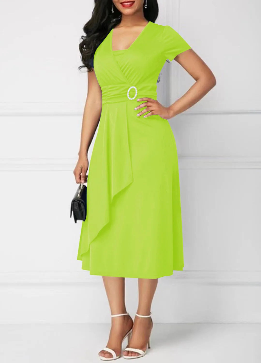 Poppy | Short Sleeve V Neck Asymmetric Hem Dress