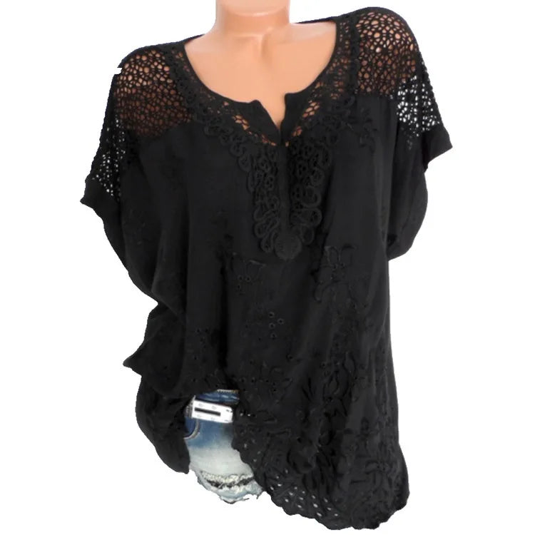 Celestine | Loose Short-Sleeved Lace Blouses - TrendHavenCo